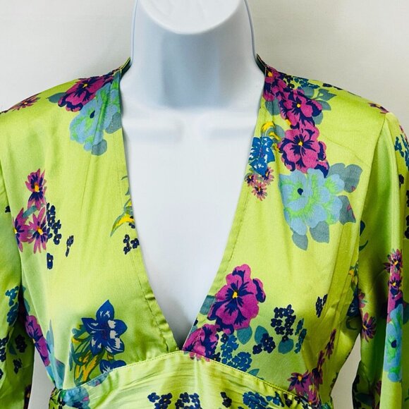 NWT ASOS Design Satin Floral Midi Tea Dress Size 4 Button Front Fluted Sleeves - Picture 7 of 14